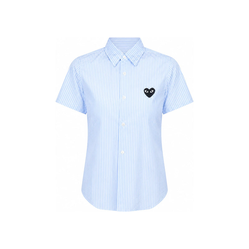 Comme des Garcons Black Heart Patch Stripe Short Sleeve Blouse AZ B021 051 1