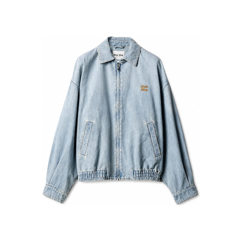 Miu Miu Chambray Blue Bomber Denim Jacket