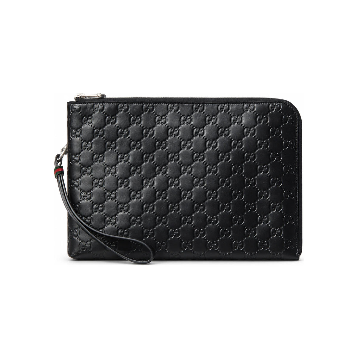 GUCCI GG Emblem Leather Clutch Black