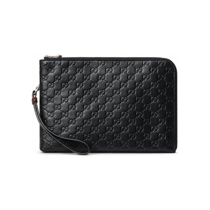 GUCCI GG Emblem Leather Clutch Black