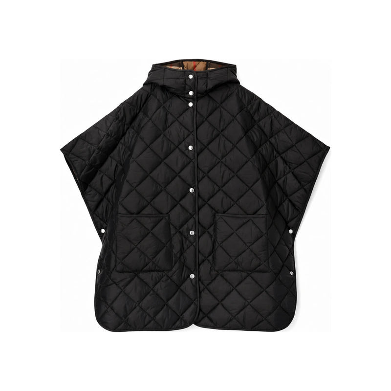 BURBERRY Paisley Quilted Cape Black Down Jacket