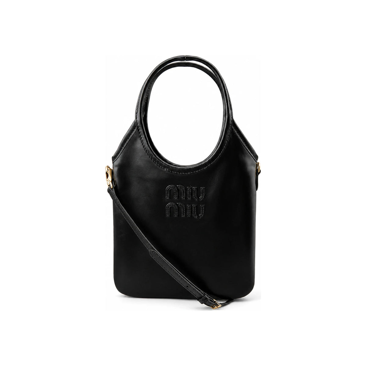 Miu Miu Ivy Leather Tote Handbag Black 5BA281 2IEO F0002