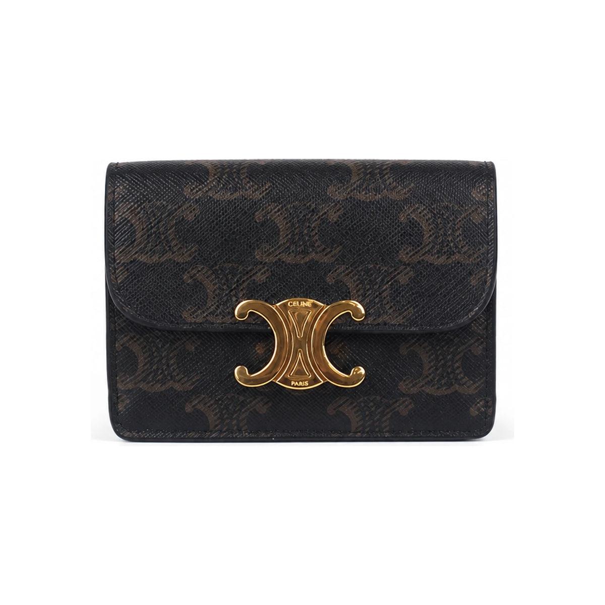 CELINE Triomphe Canvas Tan Flap Card Holder Wallet