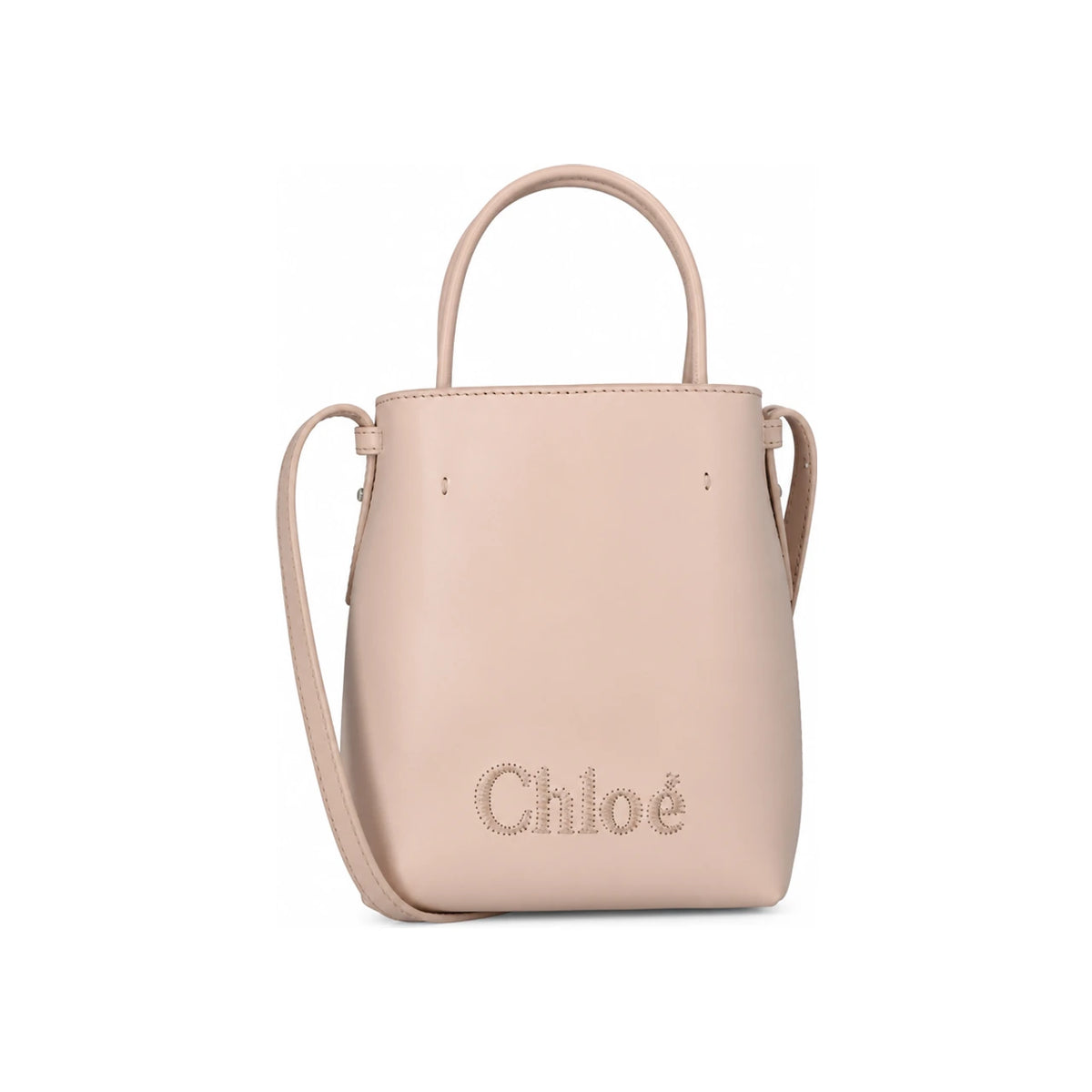 Chloe SENSE Logo Embroidered Micro Tote Bag Cement Pink Tote