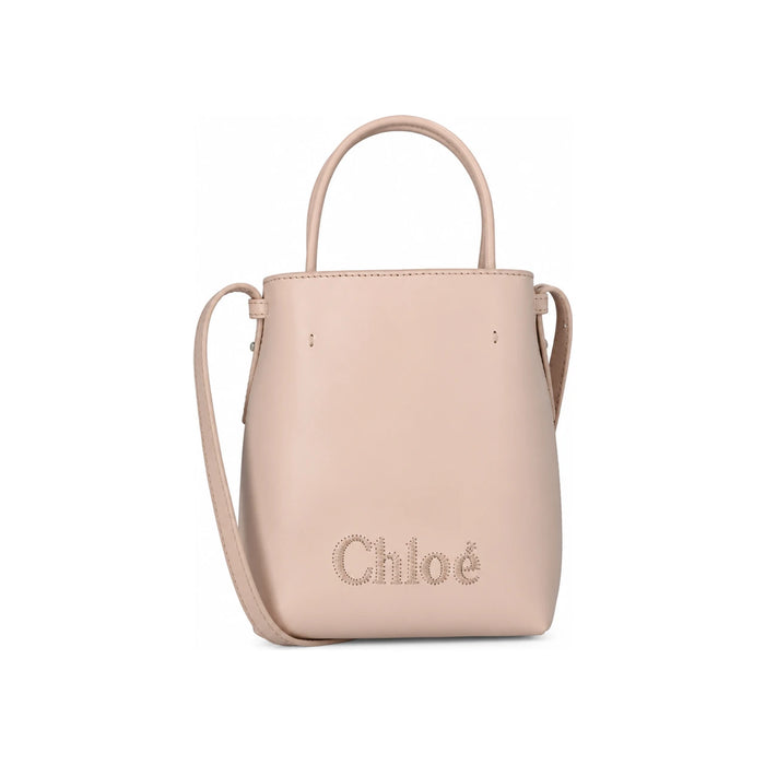 Chloe SENSE Logo Embroidered Micro Tote Bag Cement Pink Tote