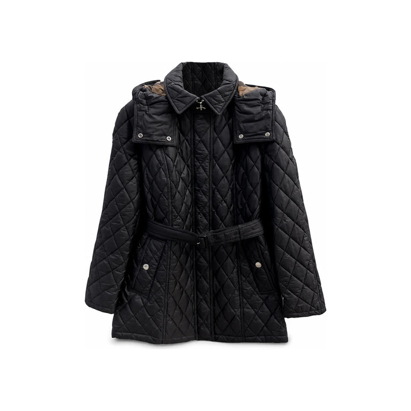 BURBERRY Quilted Belted Hooded Jacket Black