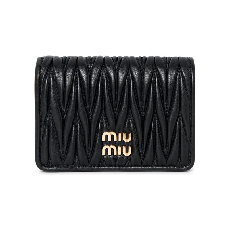 Miu Miu Small Matelassé Nappa Leather Card Holder Wallet Black 5MV021 AFPP F0002