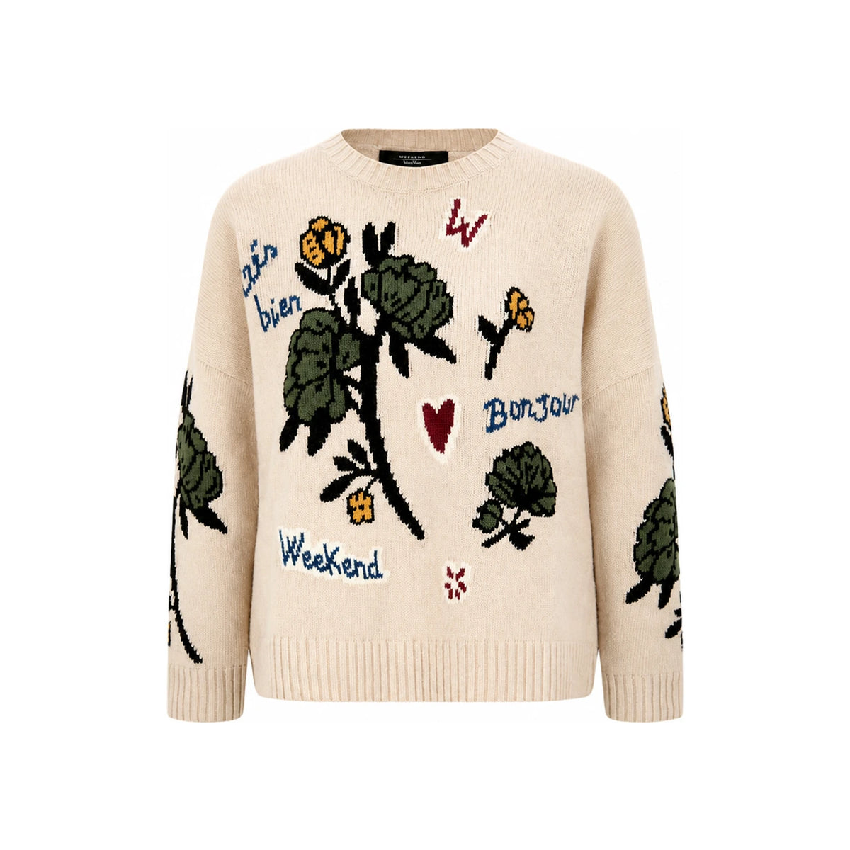 Max Mara Ecru Wool Round Neck Knit Sweater 2525366262 003
