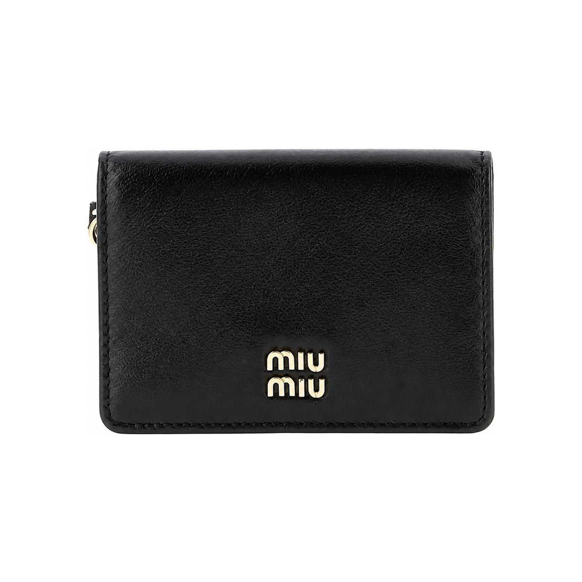 Miu Miu Metal Pendant Leather Card Holder Black