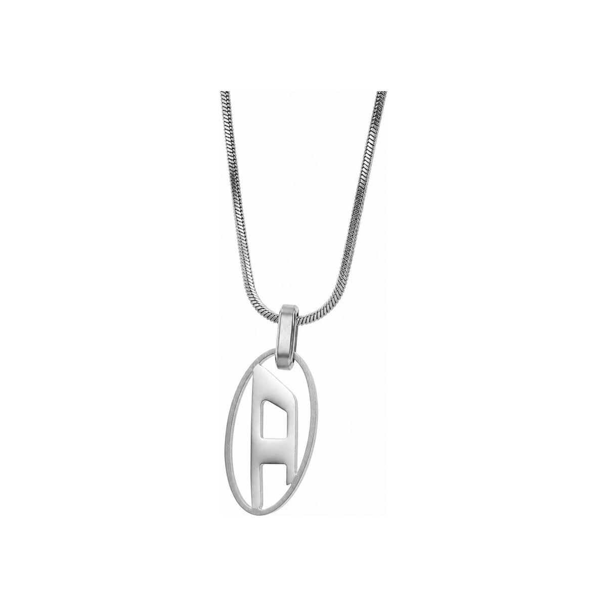 DIESEL Silver Oval D Logo Pendant Necklace Unisex