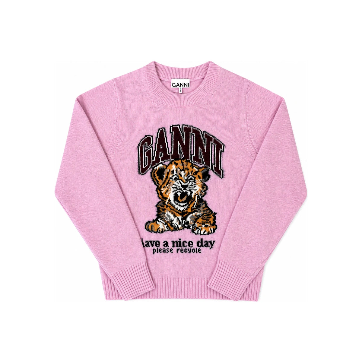 GANNI Tiger Logo Wool Blend Crewneck Sweater A1070047 868