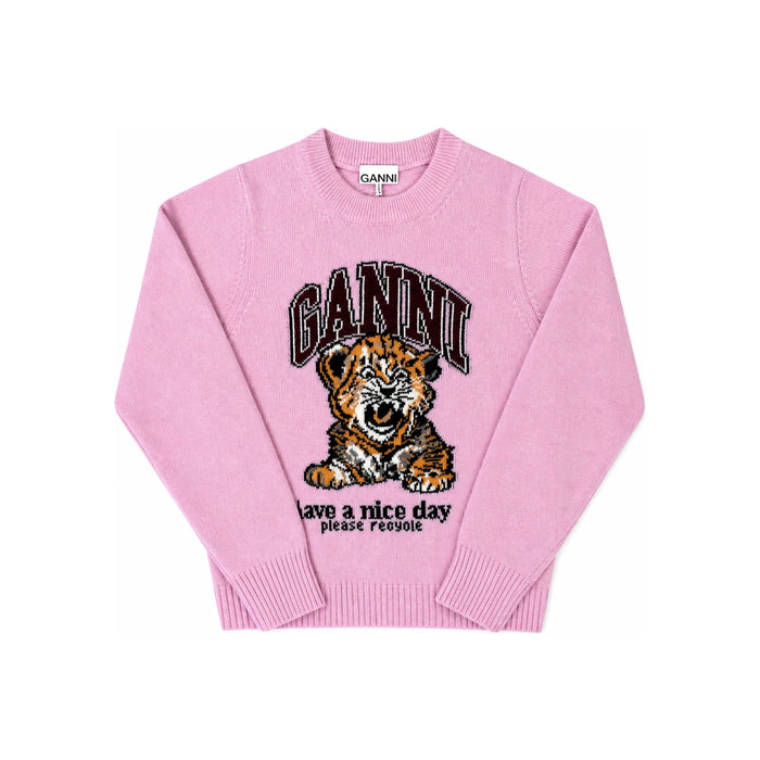 GANNI Tiger Logo Wool Blend Crewneck Sweater A1070047 868