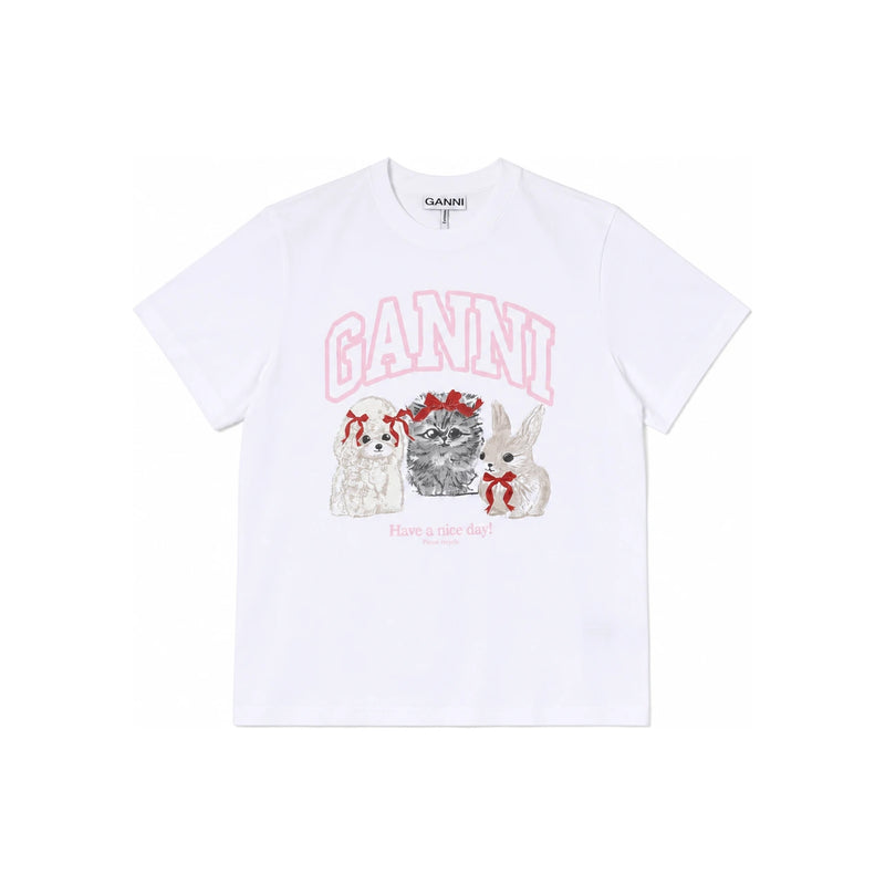 GANNI White Animal Print Short Sleeve T-Shirt A1050029 151