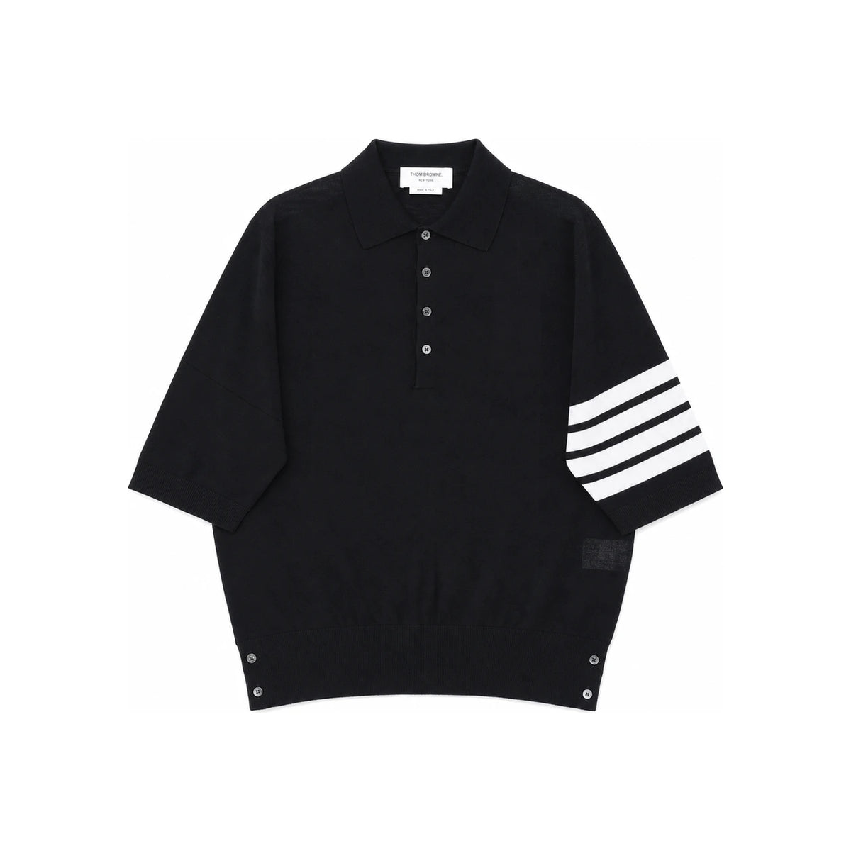 THOM BROWNE Fine Merino Wool Short Sleeve Polo T-Shirt Navy