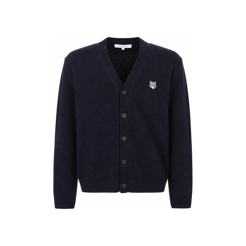 Maison Kitsune Fox Head Logo Men’s Wool Cardigan Navy PM00502 KT1006 0413
