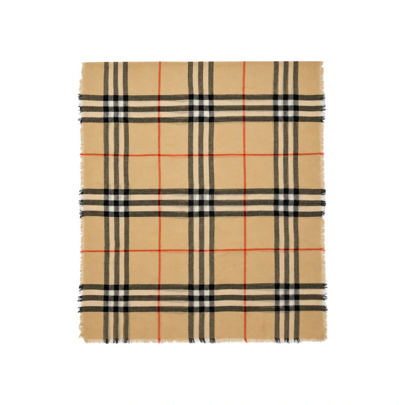 BURBERRY Giant Check Wool Scarf Muffler Sand 8122127