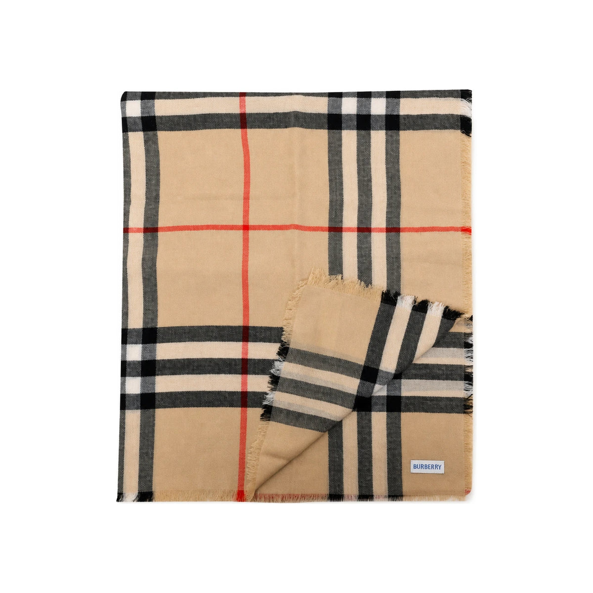 BURBERRY Beige Check Wool Scarf