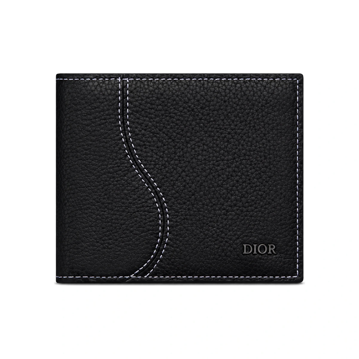 DIOR Black Grained Calfskin Saddle Marquetry Bifold Card Holder