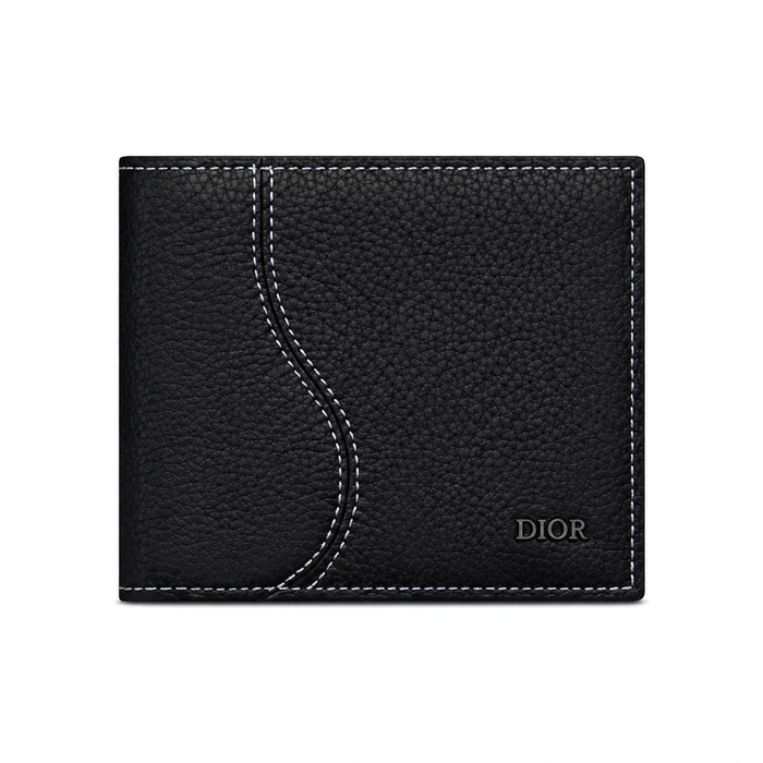 DIOR Black Grained Calfskin Saddle Marquetry Bifold Card Holder