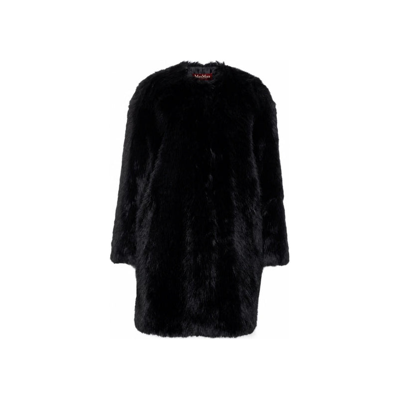Max Mara EROS Faux Fur Round Neck Coat Pearl Black 2526456012 003