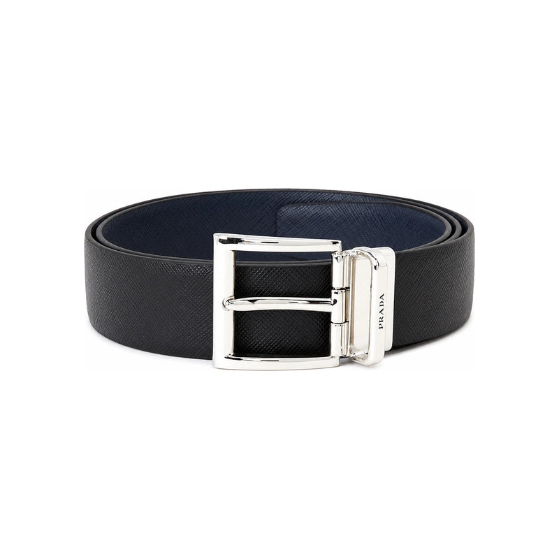 PRADA Saffiano Leather Reversible Belt Black Baltic Blue
