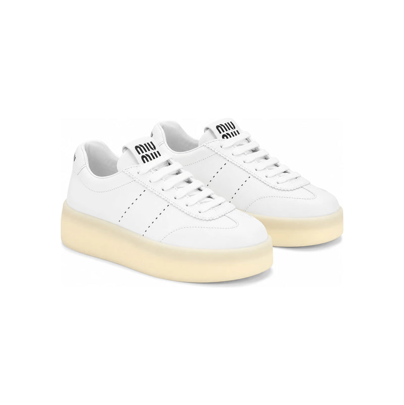 Miu Miu Signature Logo Low-Top Sneakers White Leather Women’s 5E278E LW4 F0009