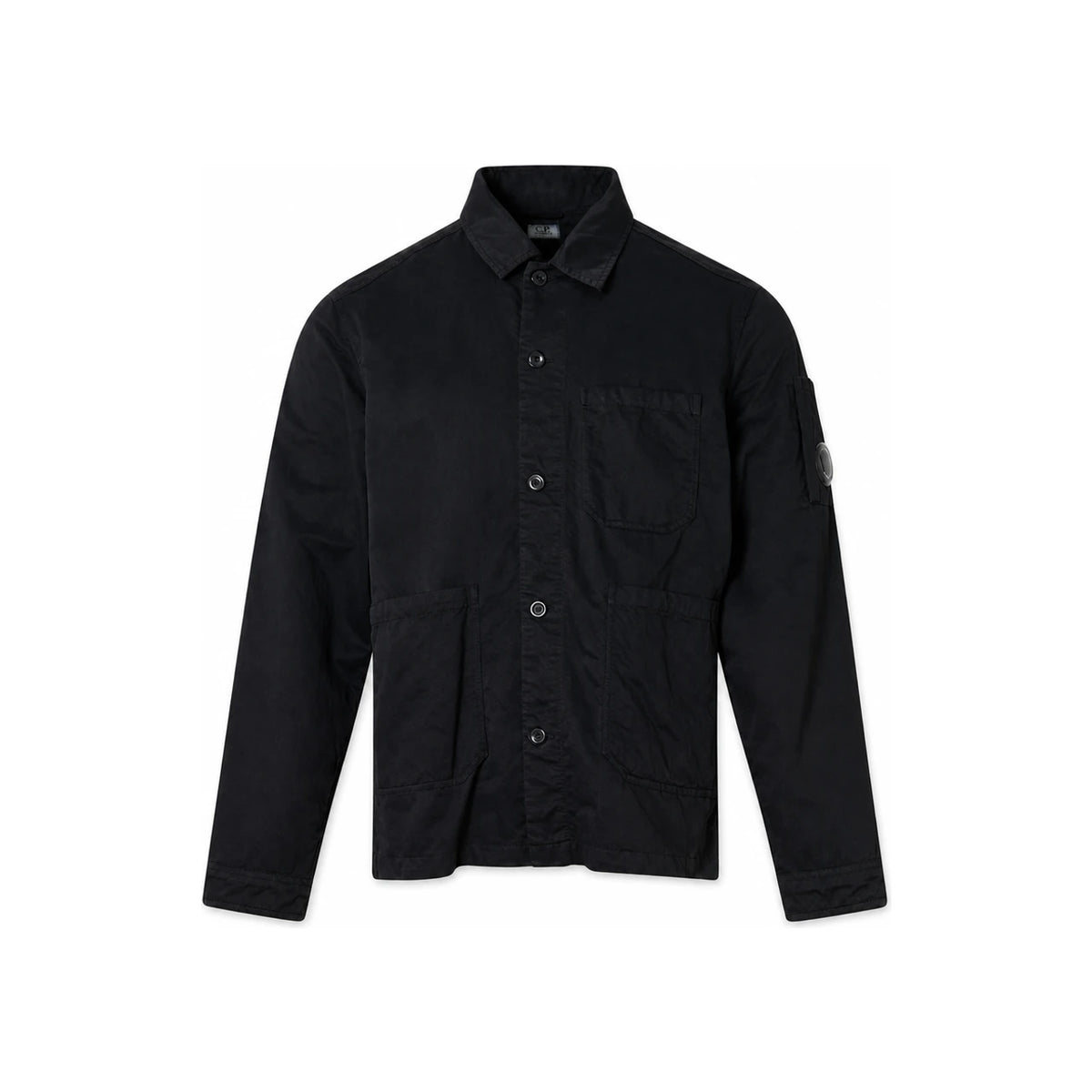 CP Company Black Garment-Dyed Lens Badge Shirt Jacket 19CMOS079A 110201G 999
