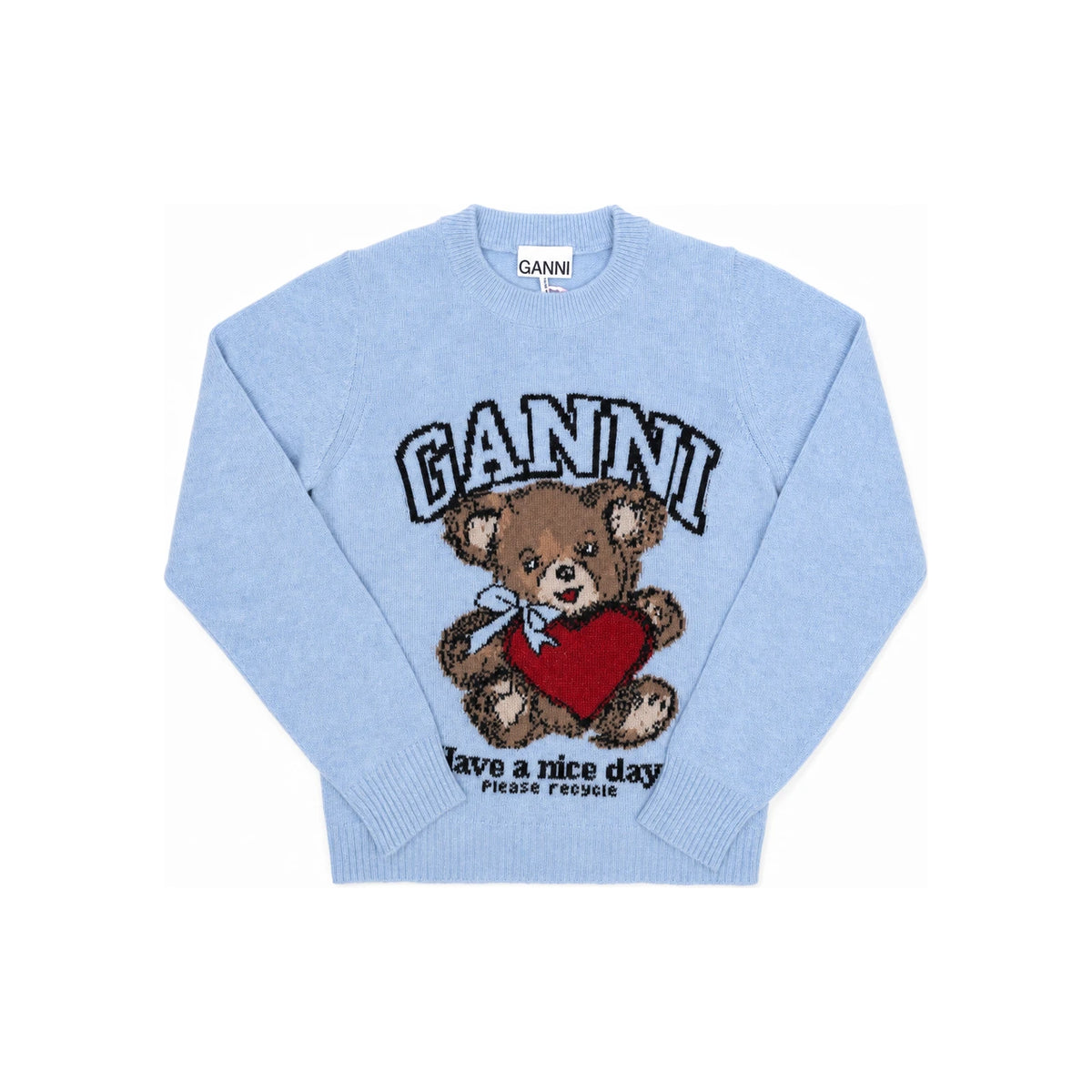 GANNI Bear Logo Wool Blend Crewneck Sweater Women A1070047 646