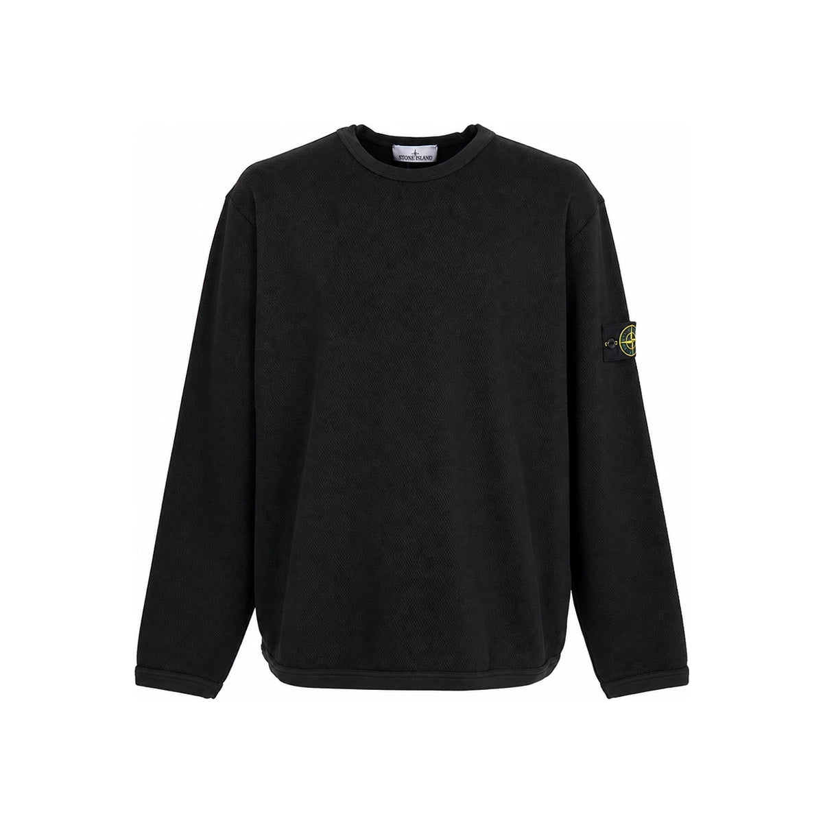 STONE ISLAND Black Cotton Logo Patch Crewneck Sweatshirt