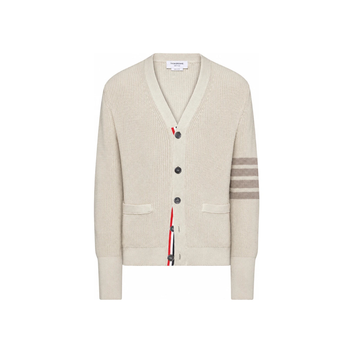 THOM BROWNE Navy Wool 4-Bar V-Neck Cardigan
