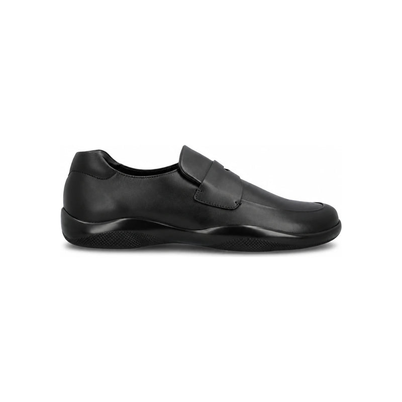 PRADA Black Leather Tumbled Loafers for Men