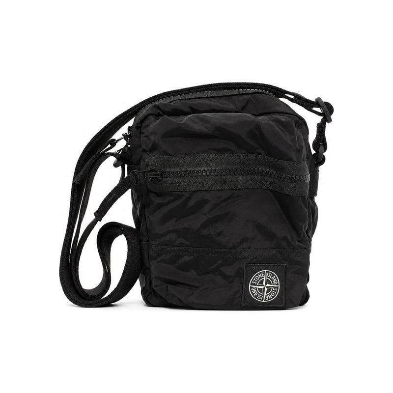 STONE ISLAND Black Nylon Metal Coated Crossbody Shoulder Bag
