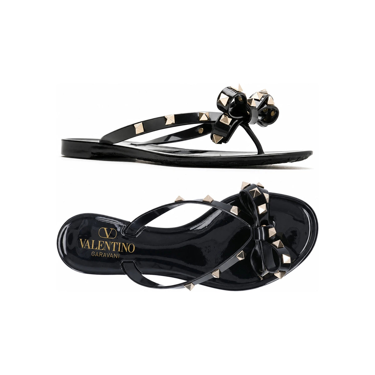 VALENTINO Gold Rockstud Flip Flops Black 4W2S0552 PVS 0NO