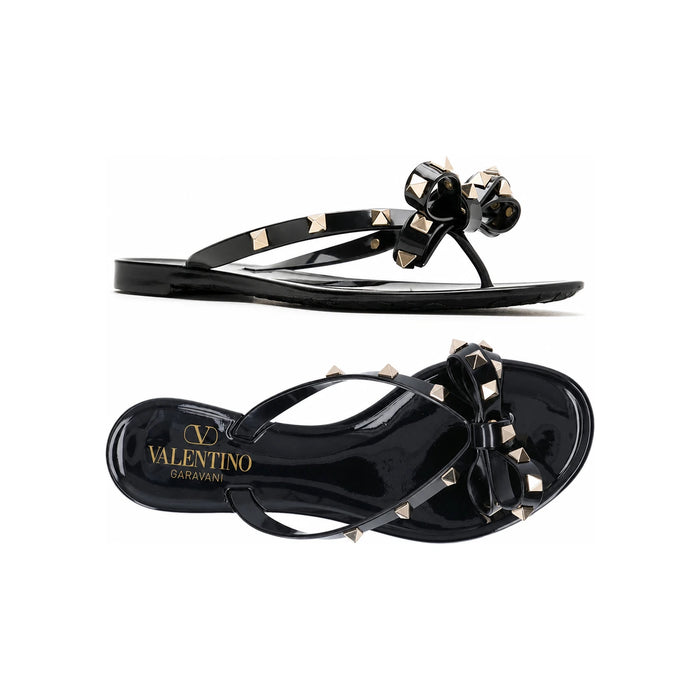 VALENTINO Gold Rockstud Flip Flops Black 4W2S0552 PVS 0NO