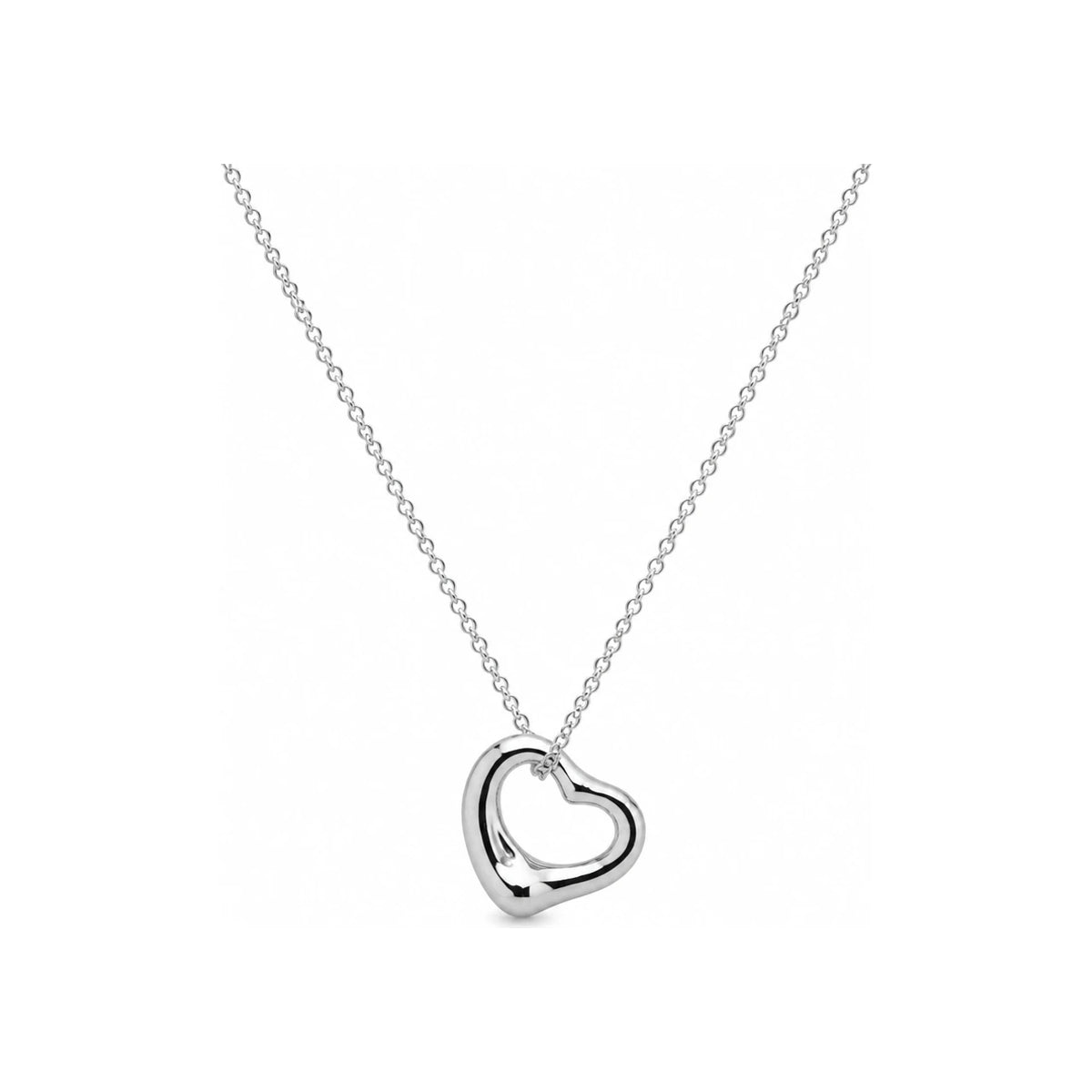 Tiffany & Co Sterling Silver Open Heart 11mm Pendant Necklace