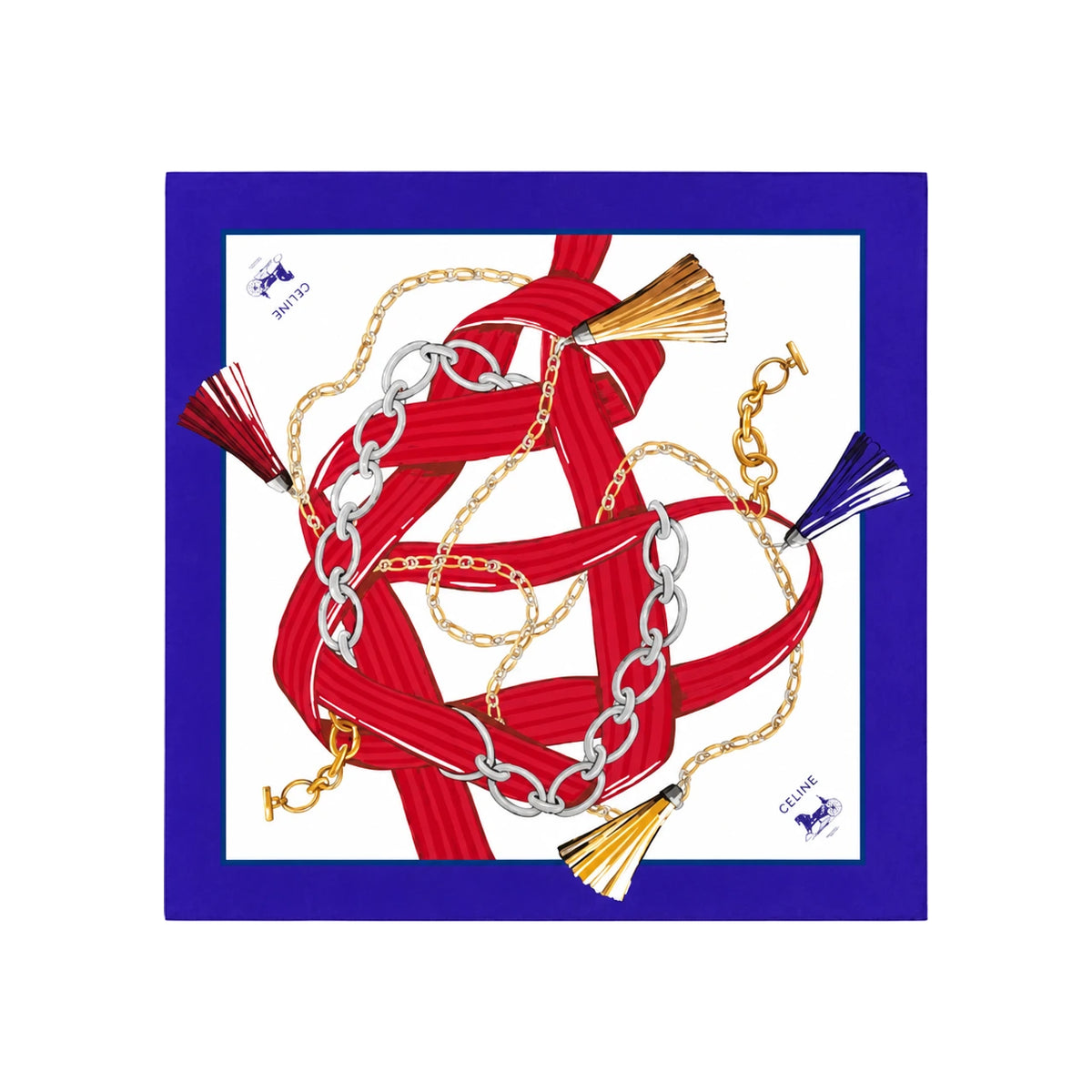 CELINE Square Silk Twill Scarf Ivory Blue Red 2AW902R51 GGT4