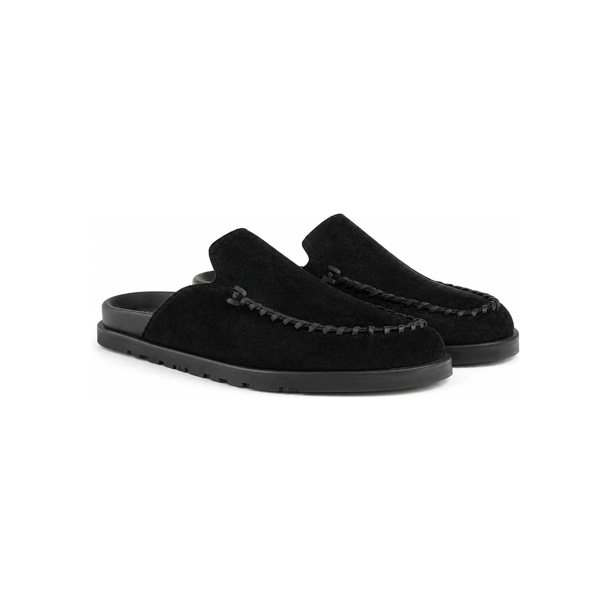HERMES Johan Mule Leather Slippers Black Unisex