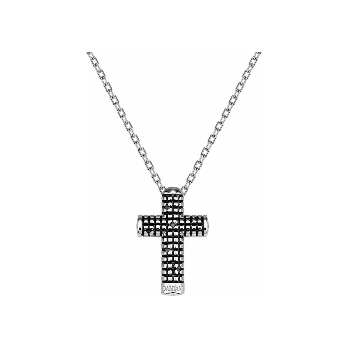 DAMIANI Metropolitan Cross Necklace Silver Black Diamond 30x20mm