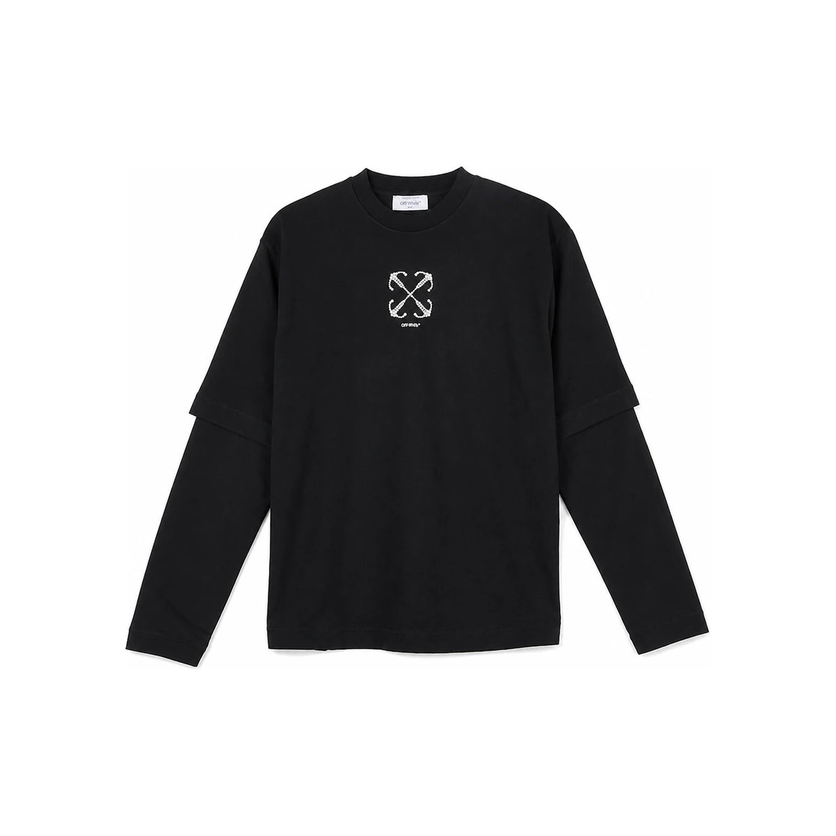 OFF WHITE Double Layered Black Cotton T-Shirt Men OMAB087 F23 JER002 1001