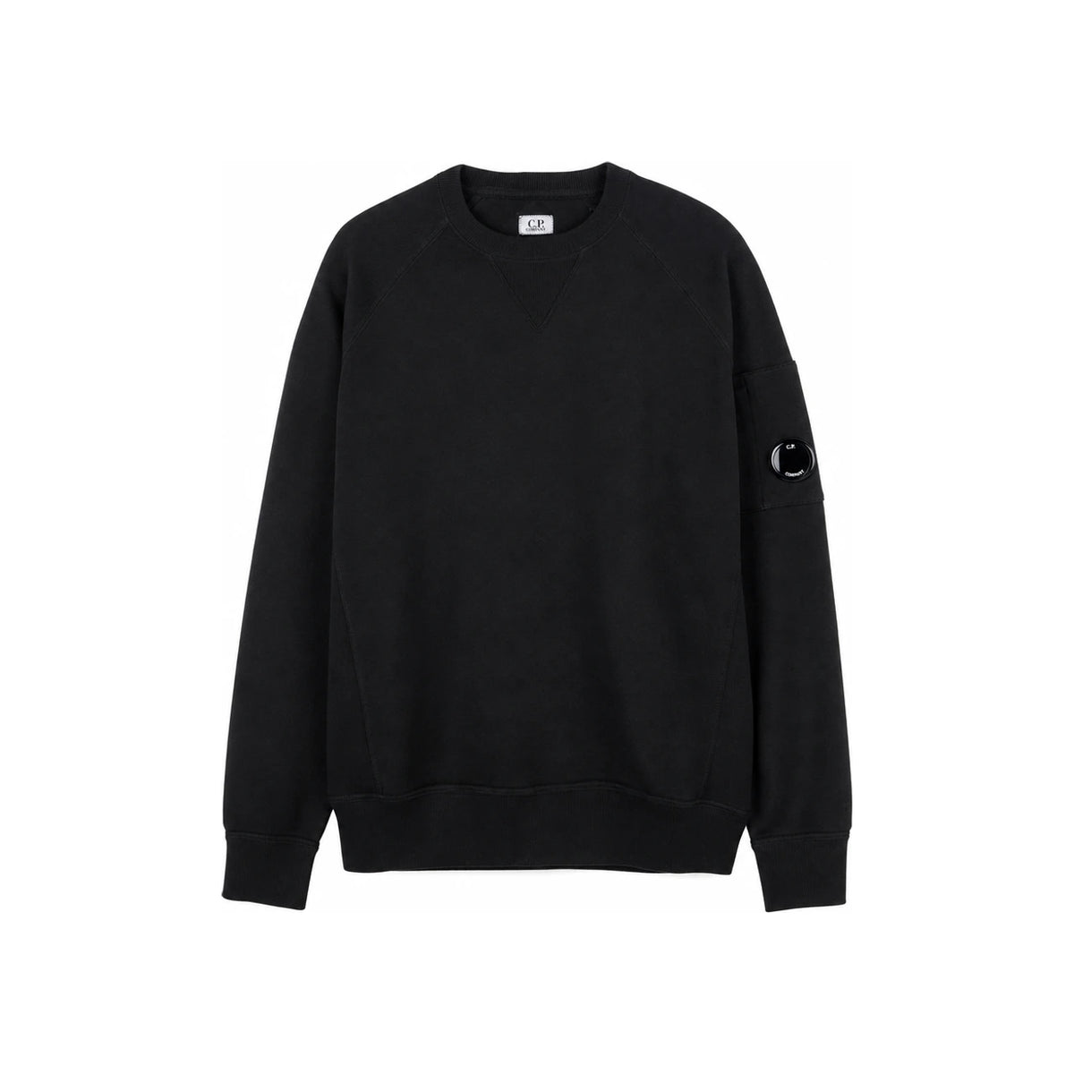CP Company Men's Black Arm Lens Patch Crewneck Knit Sweater 11CMKN098A 005805G