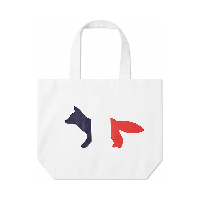 Maison Kitsune Tricolor Fox Painting Canvas Tote Bag White
