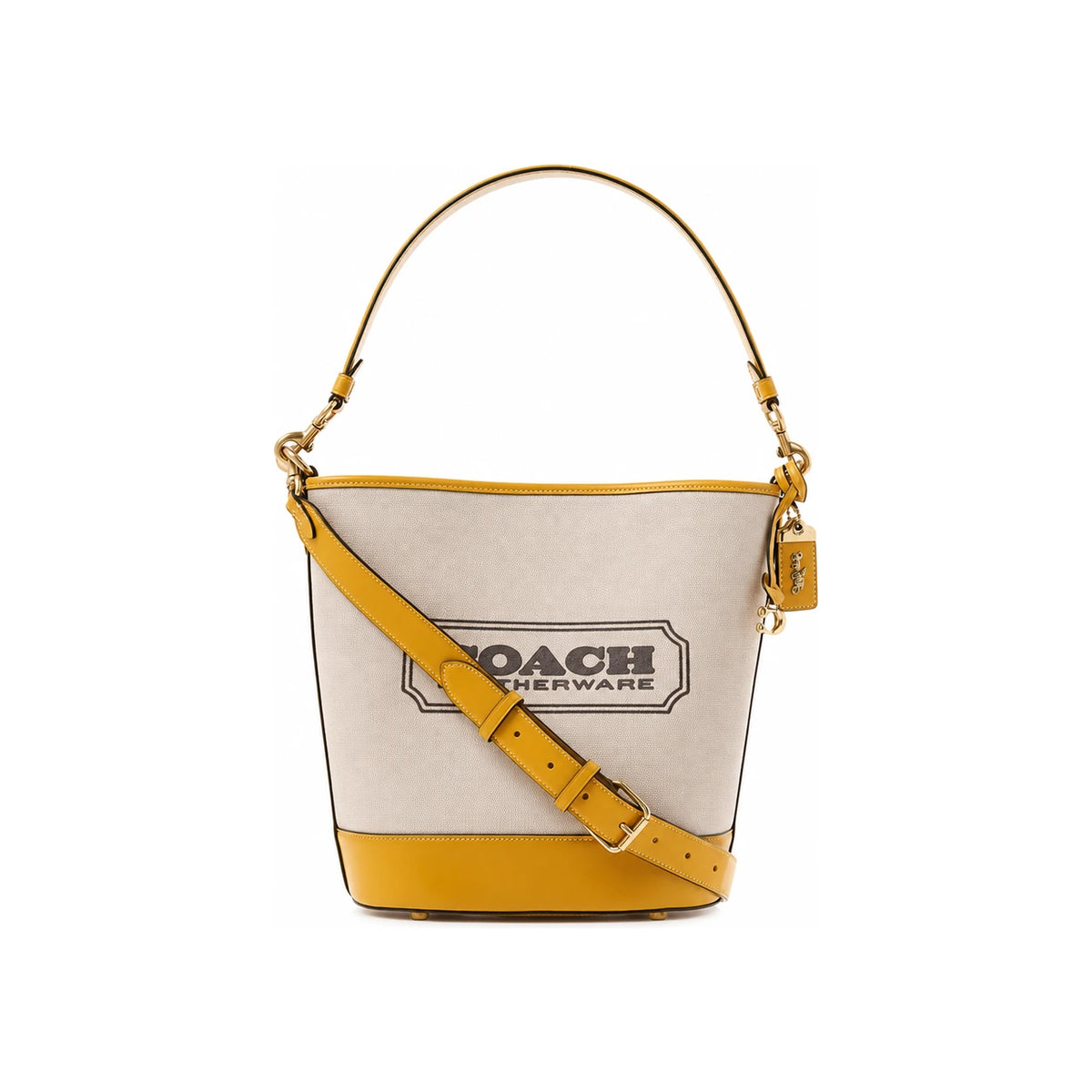 Coach Natural Canvas Yellow Gold Field Bucket Shoulder Bag