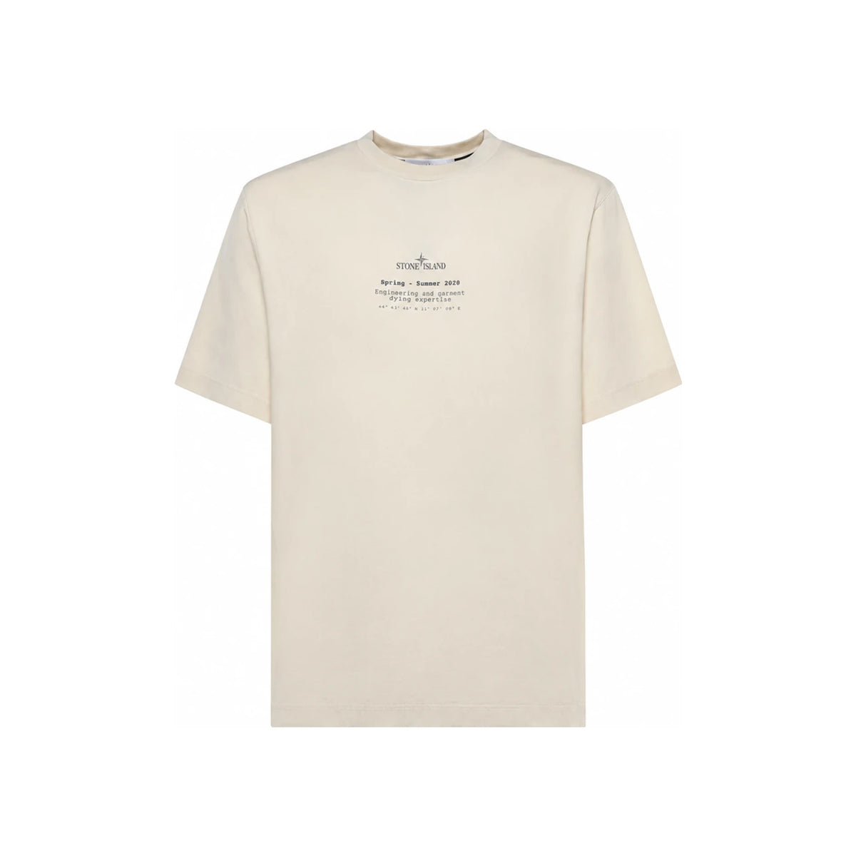 STONE ISLAND Text Logo T-Shirt Cream White Men's Top 2100001 S0285 V0093
