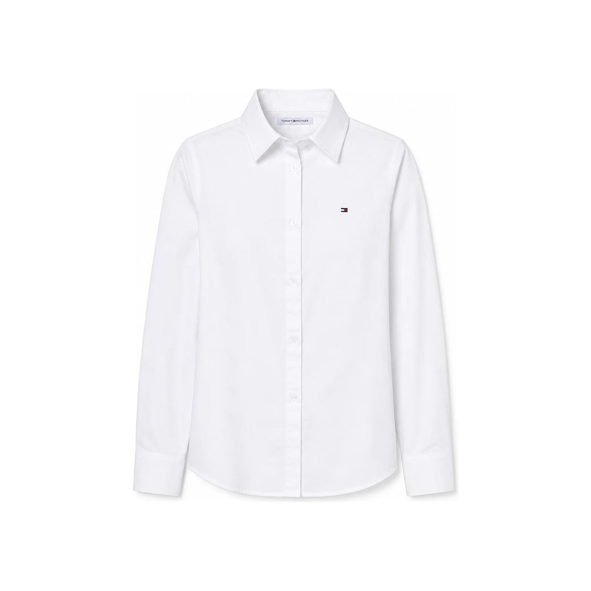 TOMMY HILFIGER Women’s Oxford Long Sleeve Shirt Solid Mini Flag Logo