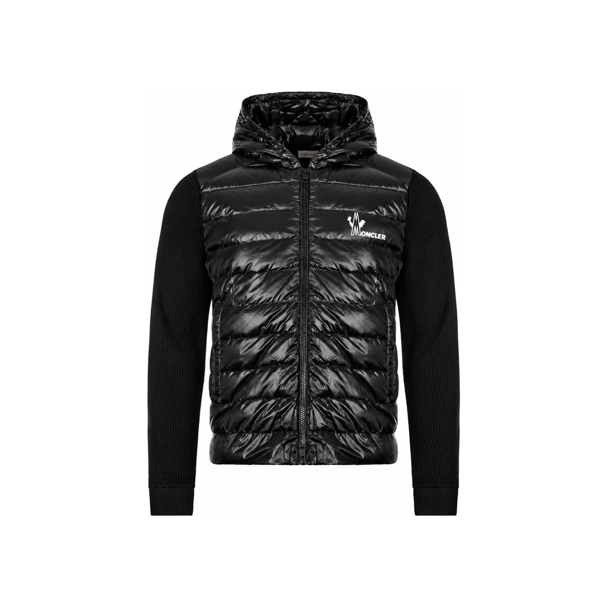 Moncler Logo Print Knit Down Jacket Black