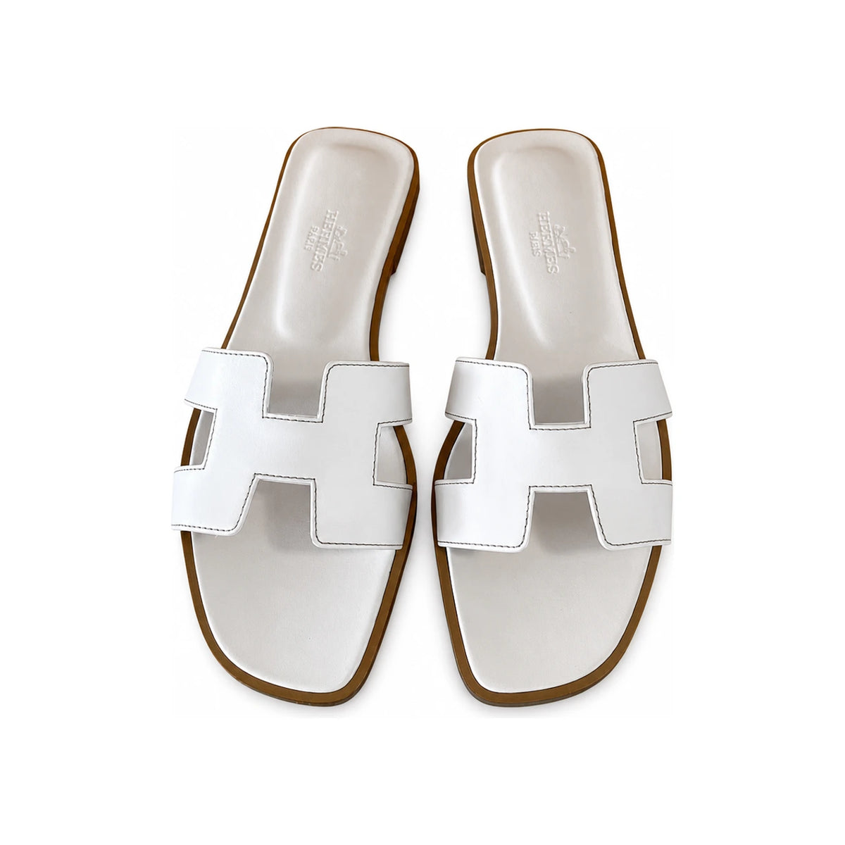 HERMES Oran White Leather Slide Sandals for Women