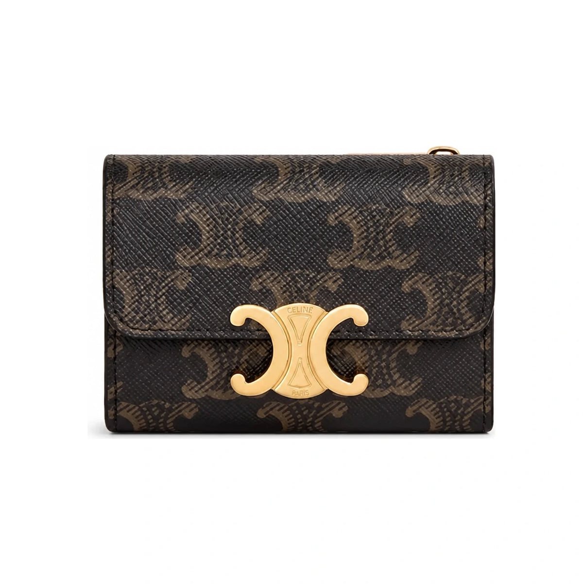 CELINE Triomphe Canvas Tan Compact Coin Card Wallet