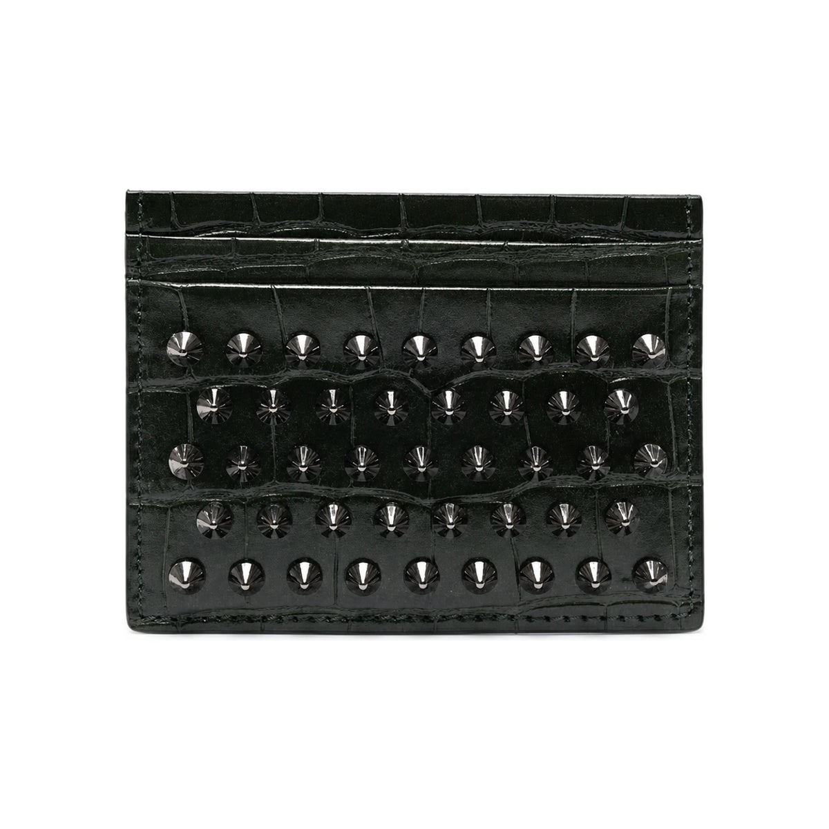 Christian Louboutin Dark Green Crocodile Spike Card Holder Unisex