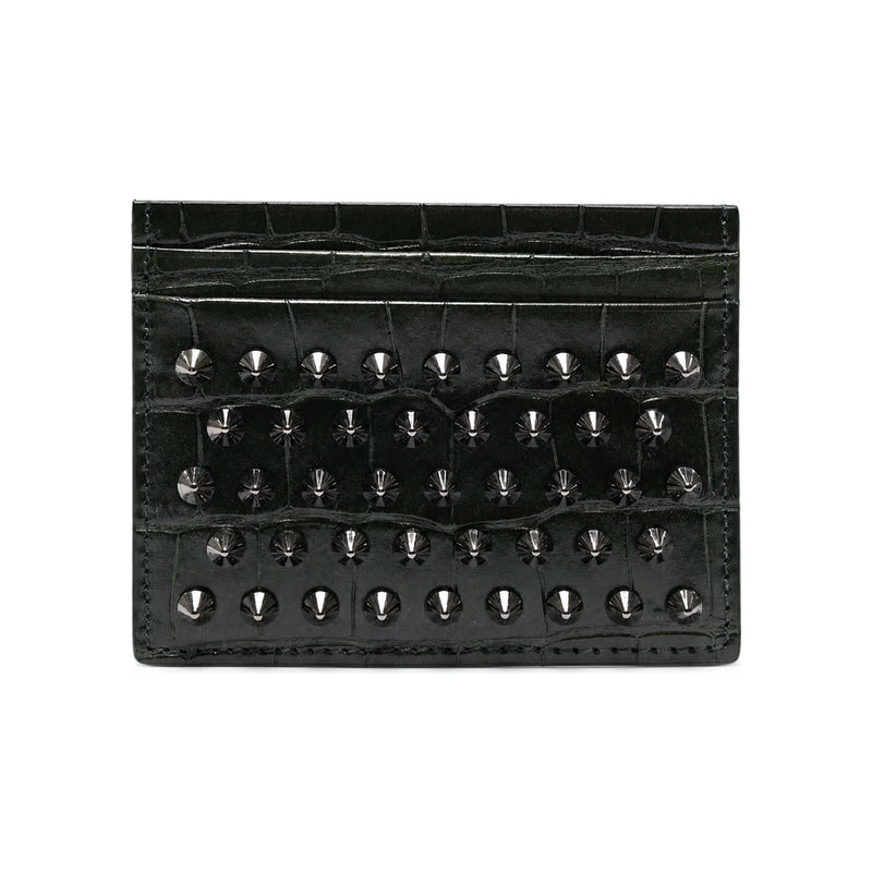 Christian Louboutin Dark Green Crocodile Spike Card Holder Unisex