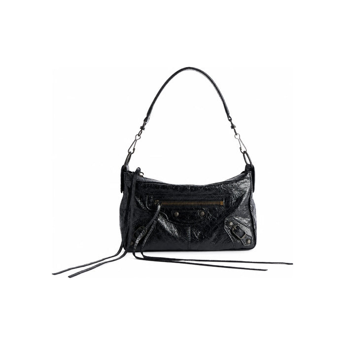 BALENCIAGA Le Cagole Moto Mini Shoulder Bag Black Leather